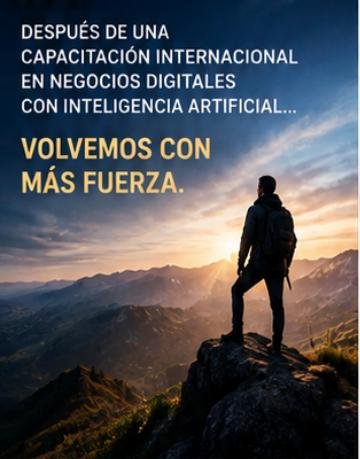 Persona en la cima de una montaña: «Después de una capacitación internacional en negocios digitales con IA, volvemos con más fuerza»